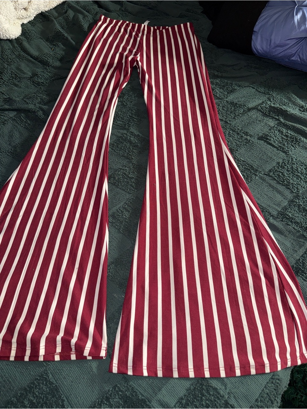 Women’s Burgundy and White Striped Flare Pant never worn